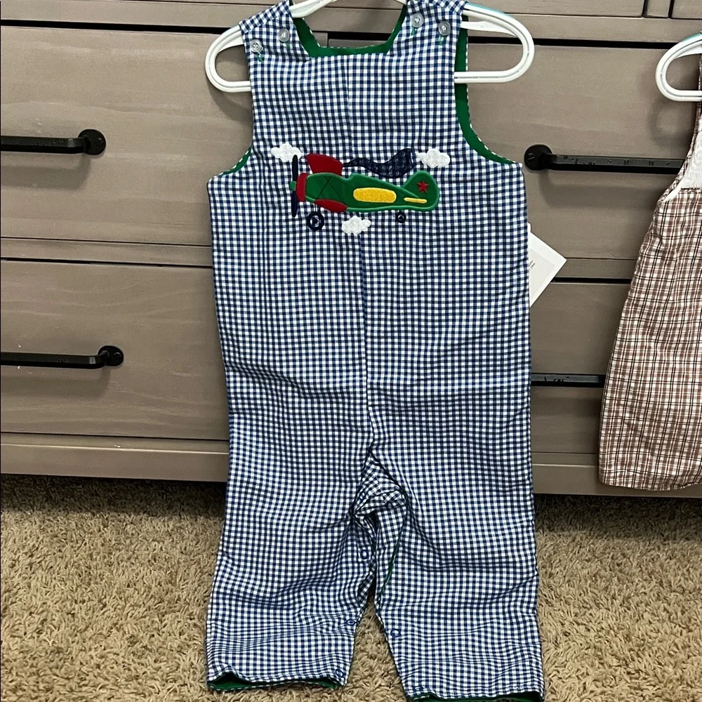 Blue Gingham Airplane Appliqué Kids Bib